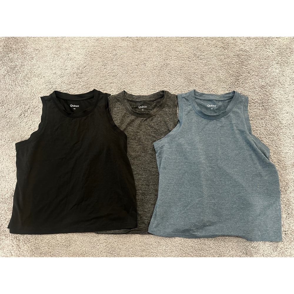 Quince Flowknit Breeze High-Neck Tank Top Bundle Black Grey Blue XS 3 Pack